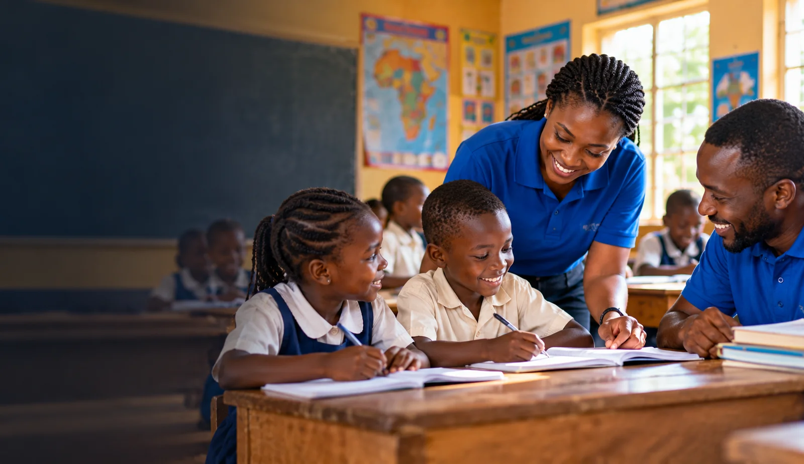 Illustrative classroom scene with teachers and children